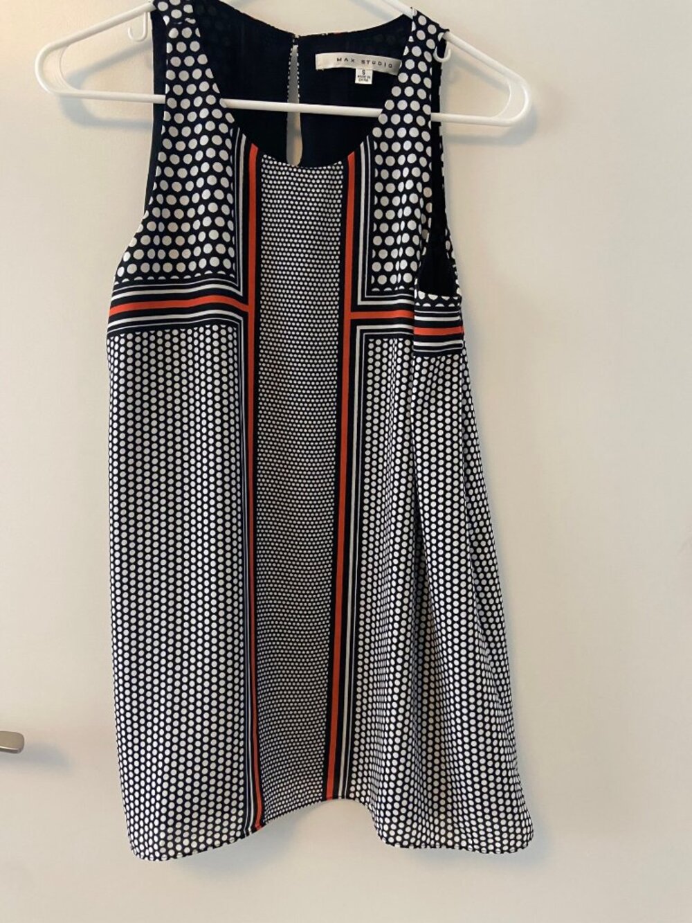 Max Studio Polka Dot Geometric Sleeveless Blouse Black Orange Small